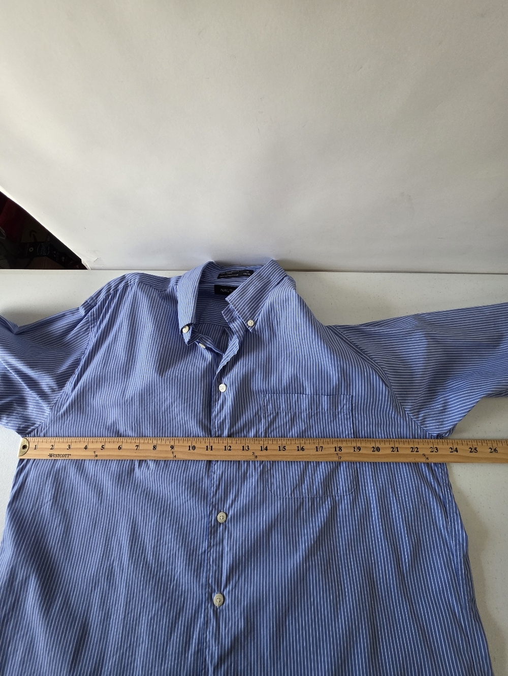 Nautica 100% Cotton Striped Shirt Size 16 34/35 Long Sleeve Button Down Career - Picture 5 of 10
